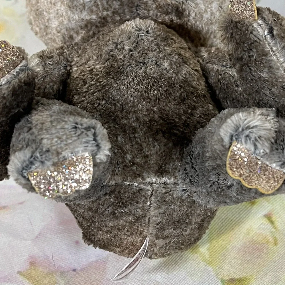 Ty Beanie Boo Dangler Sloth Plush Brown Gold Glitter Eyes Paws Soft TySilk 9in